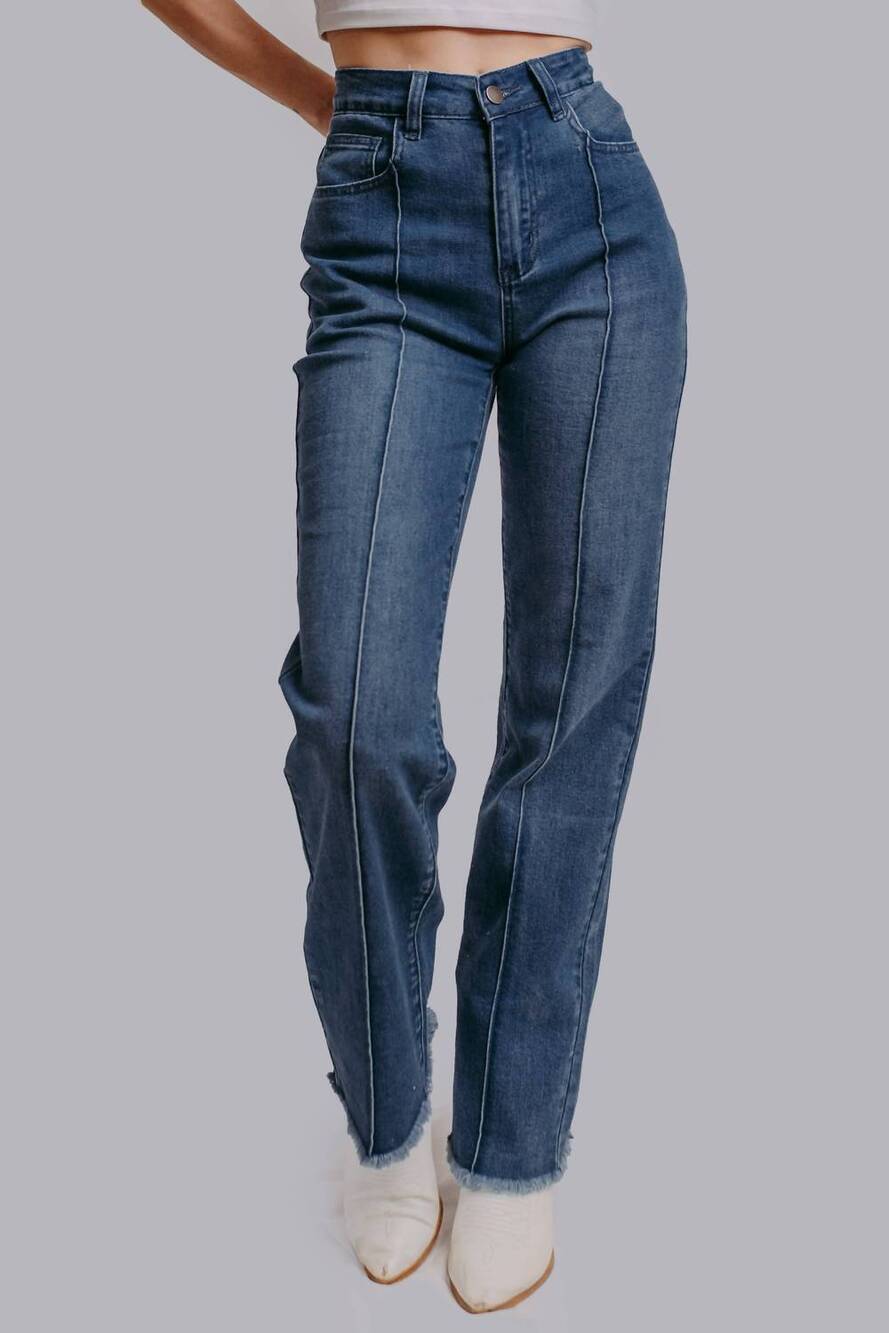 NEW MERIGOLD KISS lainey raw hem jeans in blue